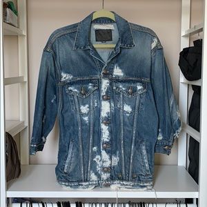 Distressed Denim Jacket 3/4 sleeve